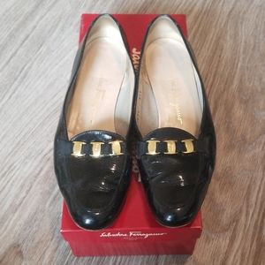 Salvatore Ferragamo Black Loafers Gold Hardware